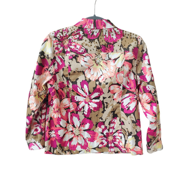 Laura Ashley Pink Floral Studded Jacket Size M Petite - Picture 2 of 9